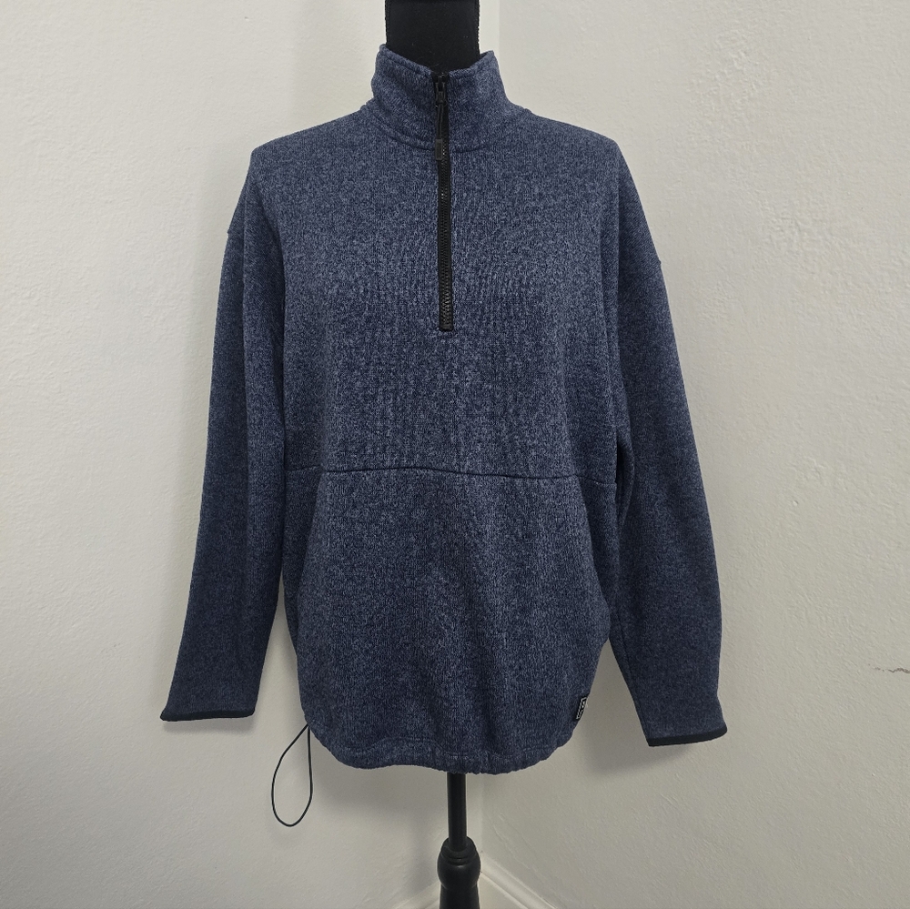 Victoria's Secret Pink Quarter-Zip Fleece Knit Pullover Blue Heathered
